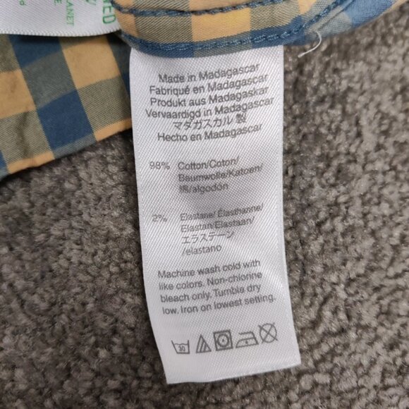 J. Crew Flex Washed Men's Button Down Plaid Shirt Yellow Blue Size Large Cotton - Picture 9 of 10